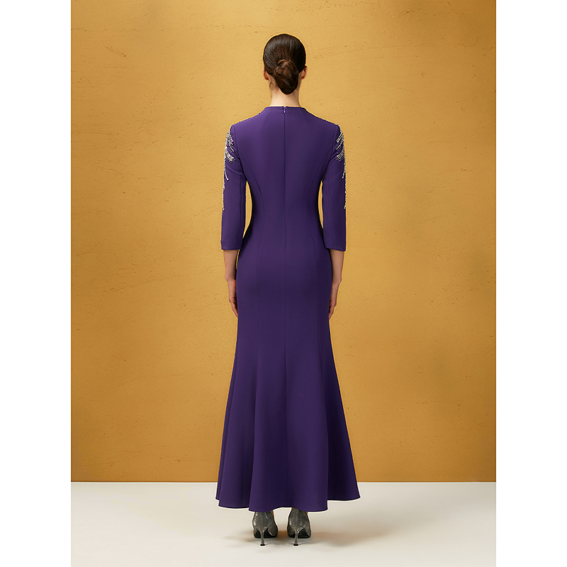 Song of Song歌中歌2025冬季皇家紫甄奢钉珠装饰礼服连衣裙5C65505076