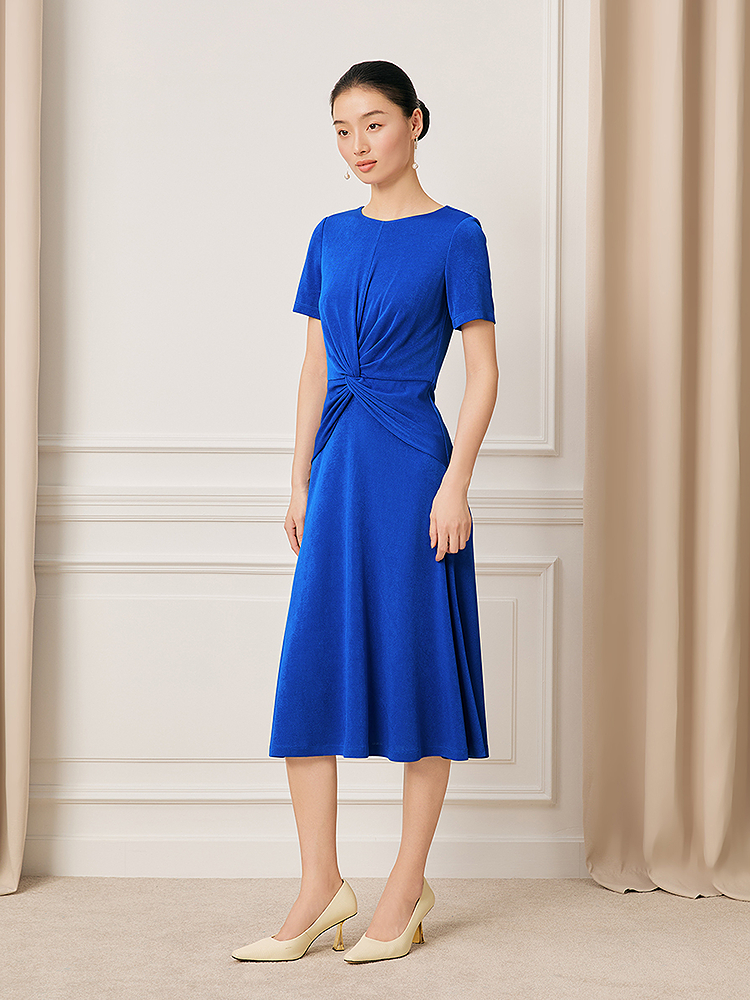 Song of Song歌中歌2026夏新款纽结设计宝蓝色醋酸针织连衣裙5C66205116