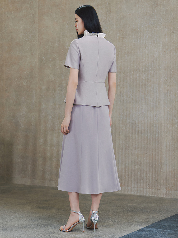 OBBLIGATO奥丽嘉朵2026夏季新款木耳边收腰短袖多场合连衣裙1C66205420