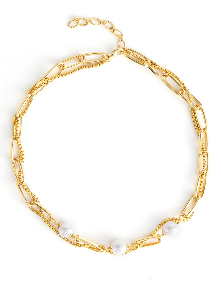 INSUN恩裳2024夏装时尚双层锁骨链珍珠项链9C34296040