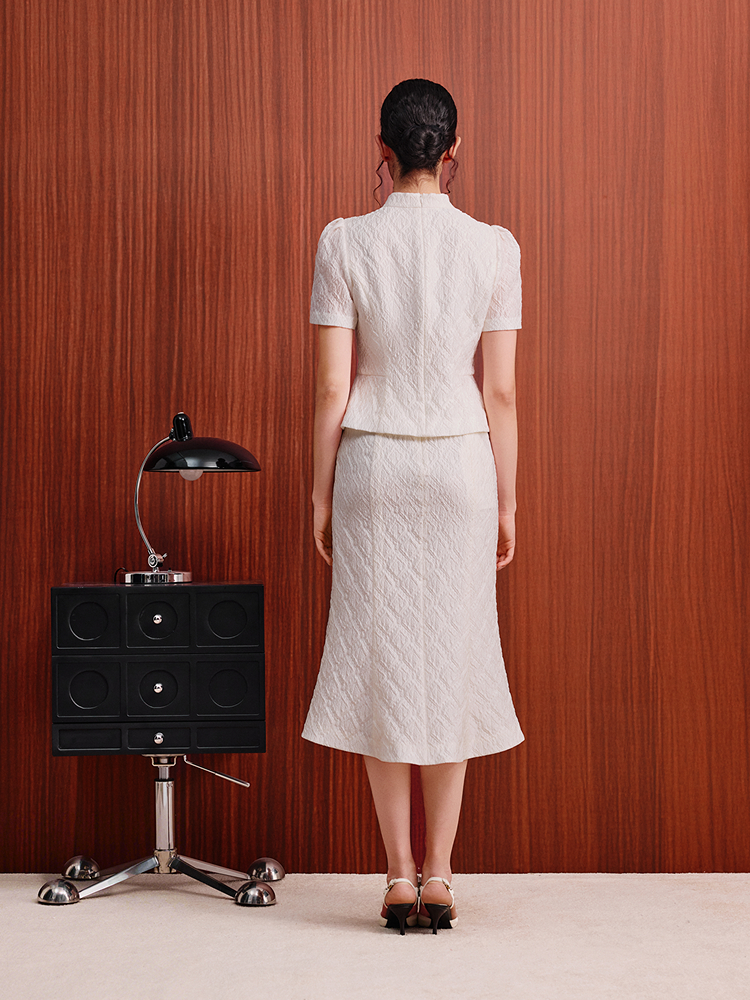 OBBLIGATO奥丽嘉朵2026夏季新款弹力橡筋腰提花肌理感高腰半身裙1C36250040