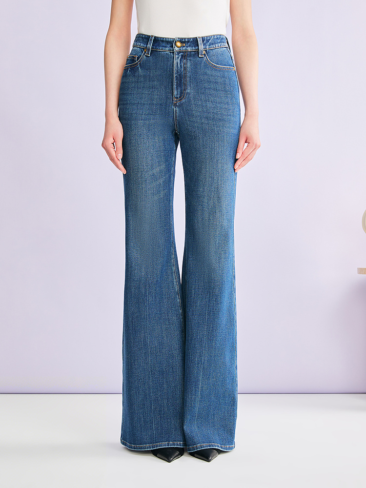 YINER音儿2026春季新款时尚复古通勤水洗棉弹显瘦休闲喇叭裤8C36120190