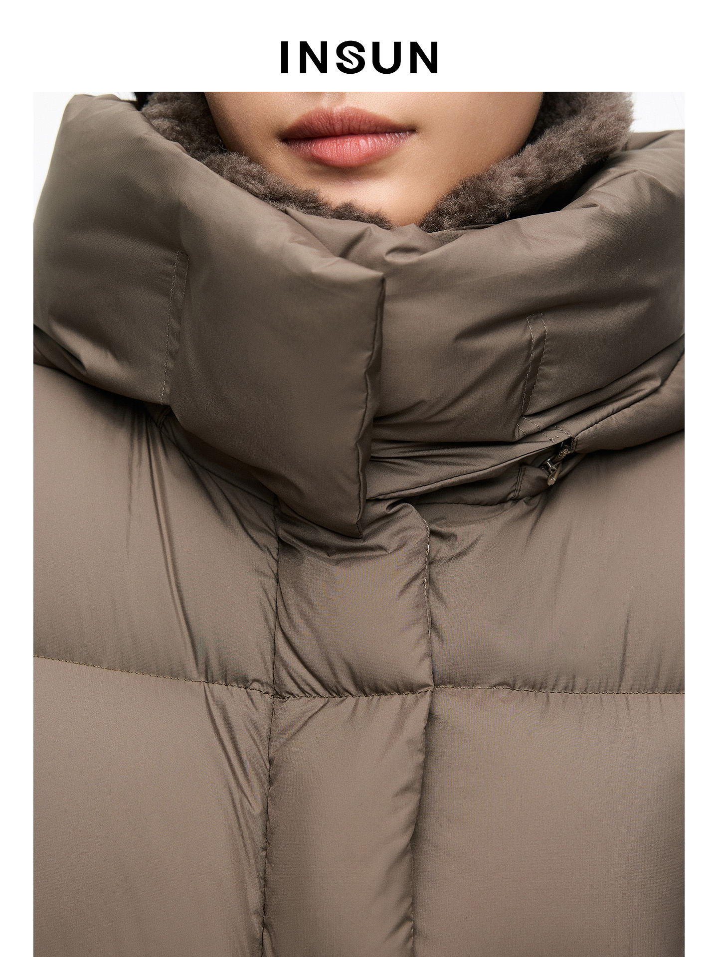 INSUN恩裳专选2026春季可脱卸帽子宽松型中长款羽绒服9C66108510