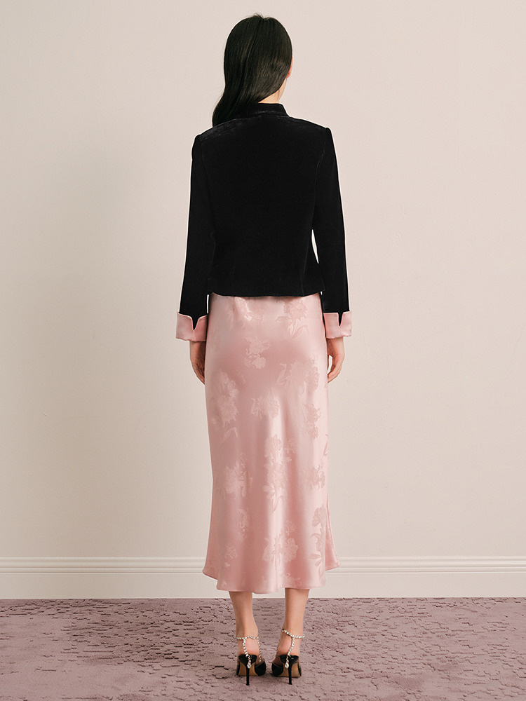 OBBLIGATO奥丽嘉朵2025秋季黑色新中式盘扣丝绒外套1C35310160