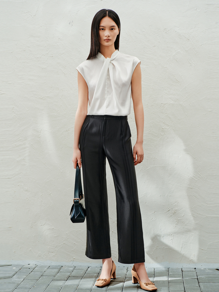 INSUN恩裳2023夏季领口立体打褶盖袖小上衣优雅小众上衣9C63270220