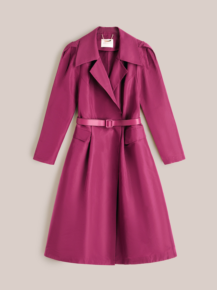 OBBLIGATO奥丽嘉朵2025春季金标樱桃红西装翻领收腰A摆廓形风衣1C35107040