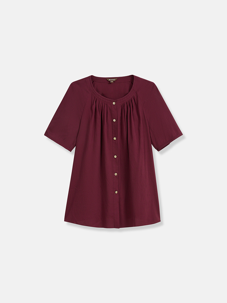 YINER音儿专选2026夏季新款优雅圆领莫代尔桑蚕丝混纺衬衫上衣8C66230016