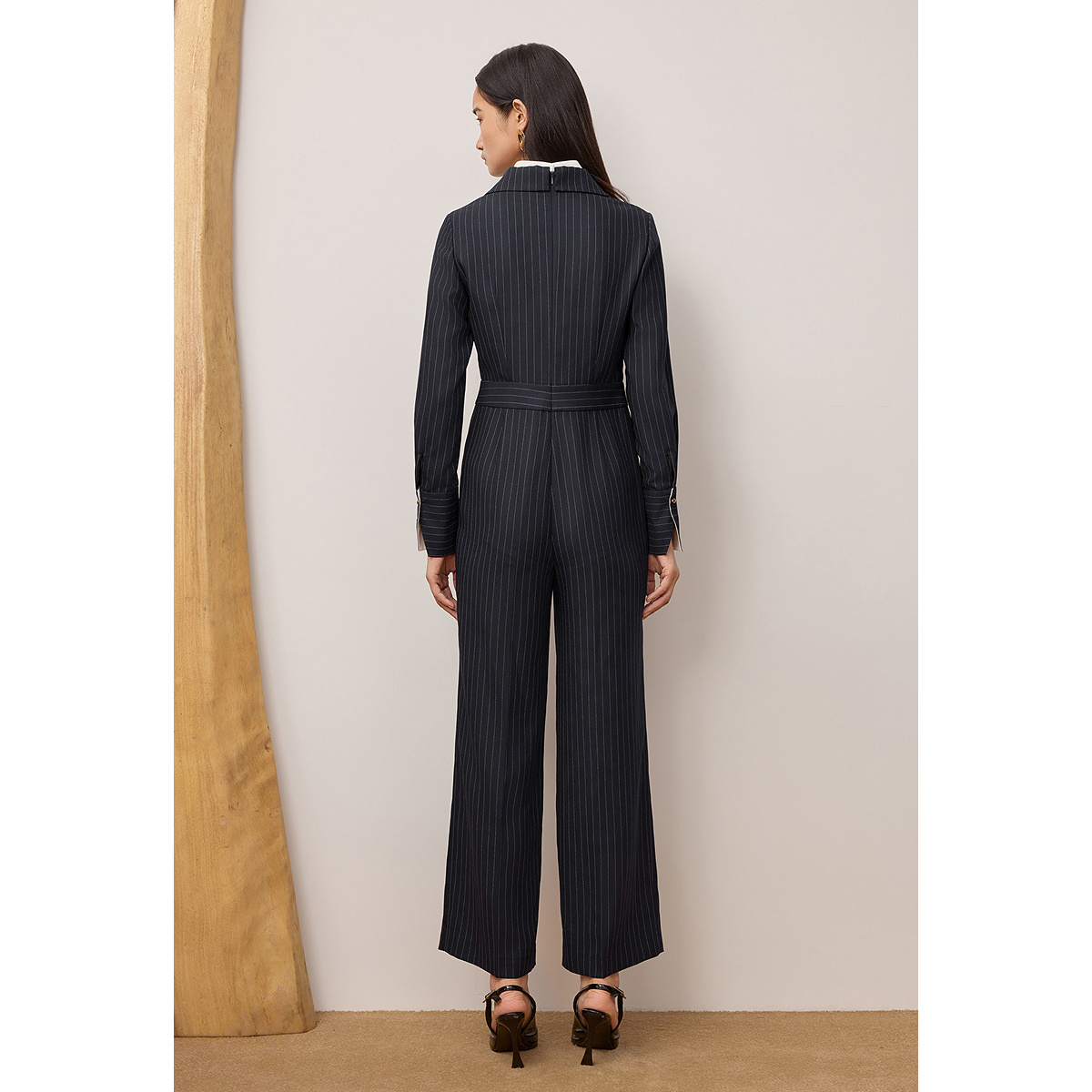OBBLIGATO奥丽嘉朵2025秋季新品藏蓝条纹撞色高级商务连体裤1C35302030