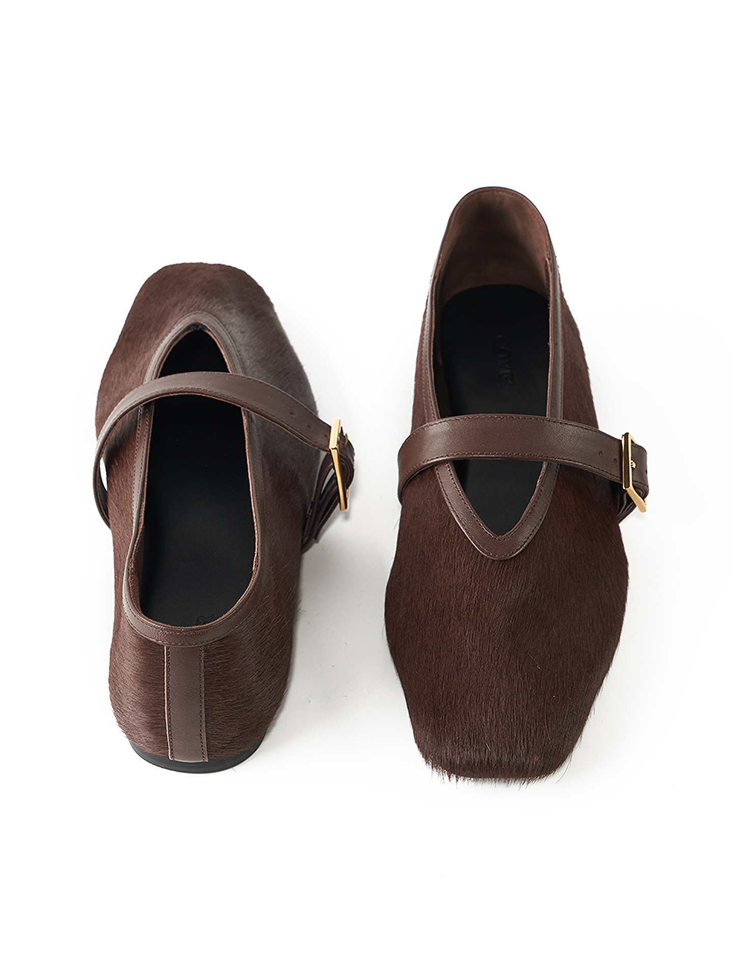 COVERINS2026新款深咖色马毛真皮平底单鞋女芭蕾舞鞋CC36192010