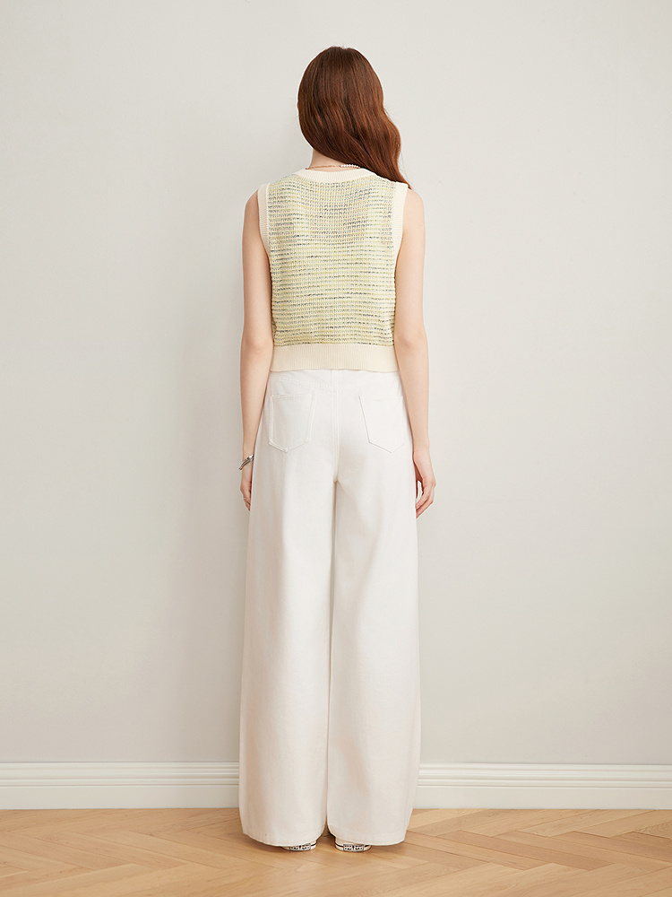 Goodland美地女装2025夏季法式香风撞色圆领无袖针织开衫LC35206190