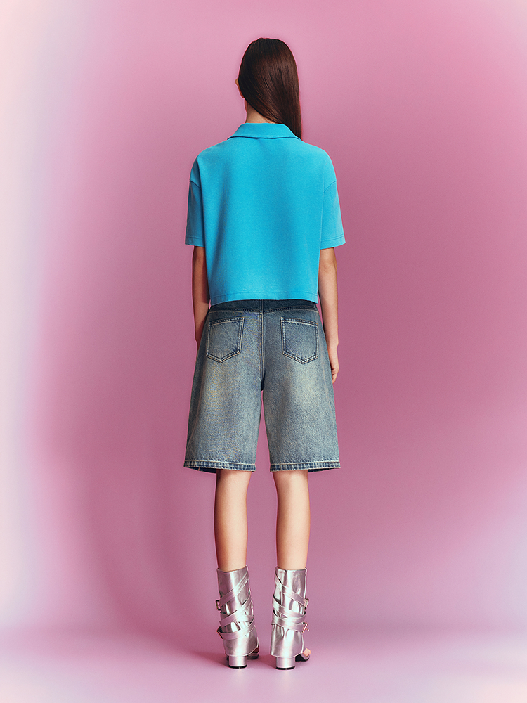 SALT.P可颜 2026夏季新款亮蓝复古宽松短款POLO衫AC36260180