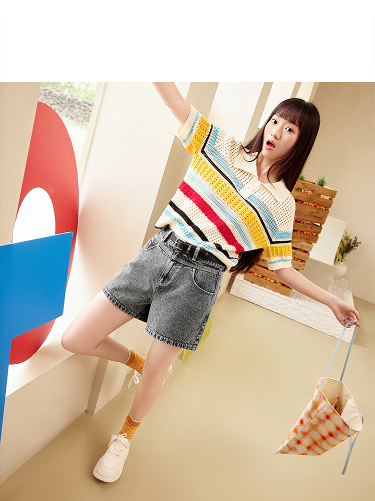 ToyzY2025夏季复古休闲炒雪花工艺A字棉质牛仔短裤ZC35220300