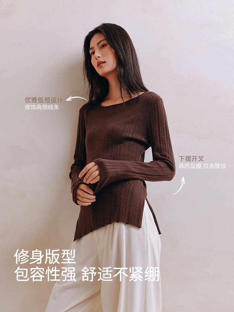 立体竖纹德绒羊毛针织衫8J35327180