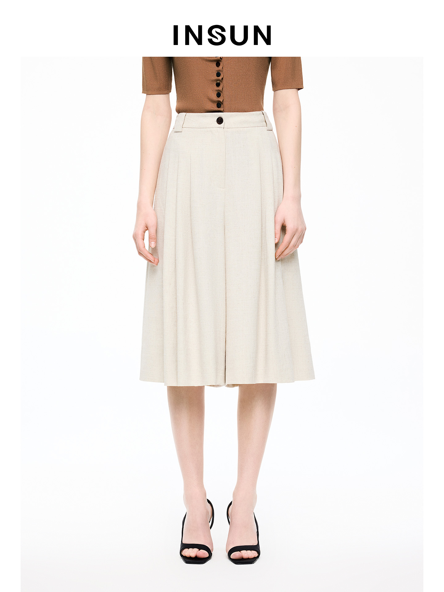 INSUN恩裳专选2026夏季修身显瘦肌理感醋纤裙裤9C66220130