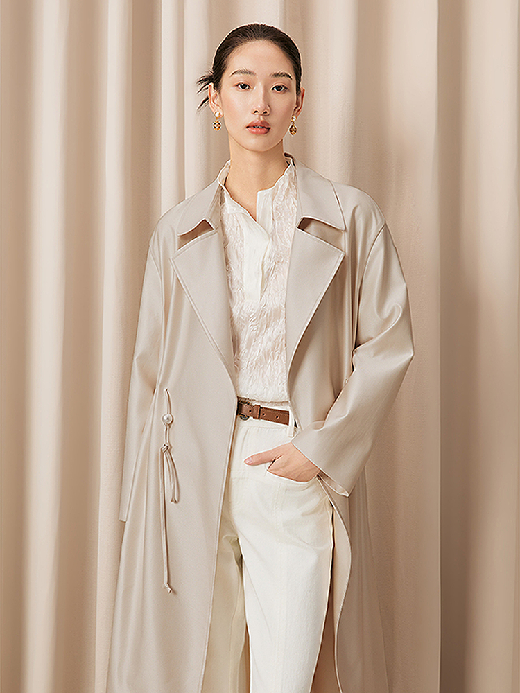 Song of Song歌中歌2026春季新品大翻领抽绳设计优雅风衣外套5C36107510