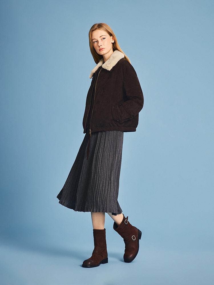 PSALTER诗篇 2026春季新款复古港风绒绵羊皮鹅绒服6C66109093