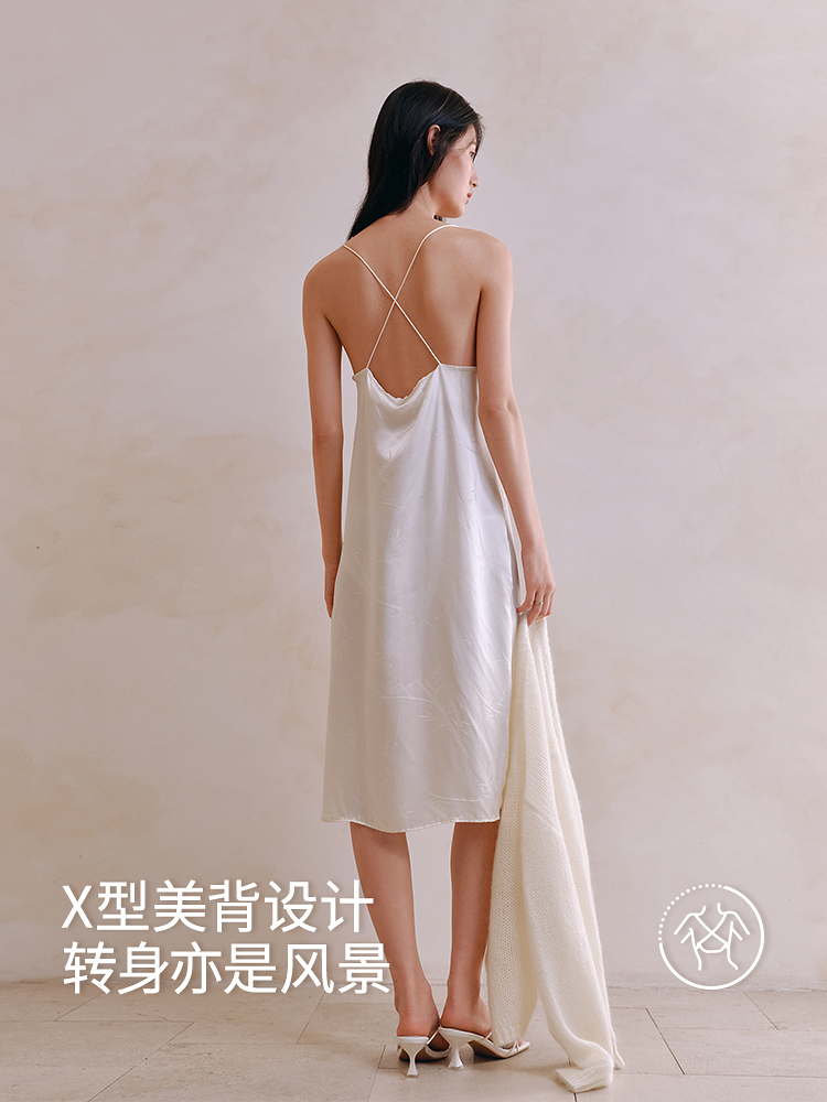 桑蚕丝竹影提花吊带裙8J35227060