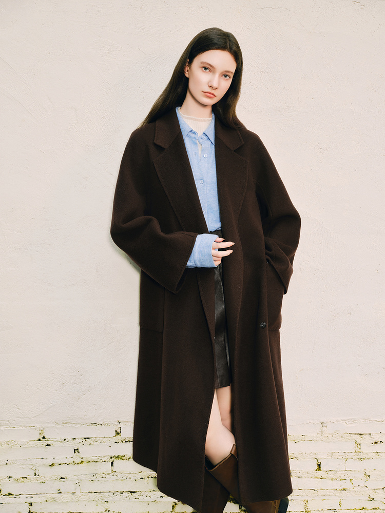 【100%绵羊毛】Goodland美地2024冬季双面毛呢大衣美拉德外套LC34580140