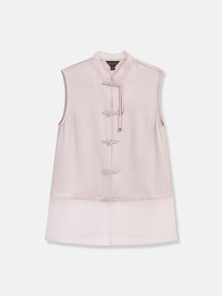 【真丝系列】YINER音儿2025夏季真丝珍珠缎立领气质上衣8C35201098