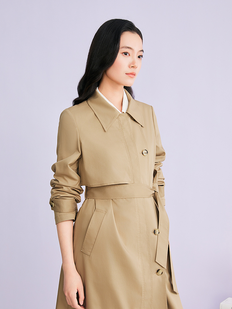 YINER音儿专选2026春季新款时尚翻领廓形单排扣系带收腰风衣外套8C66107016