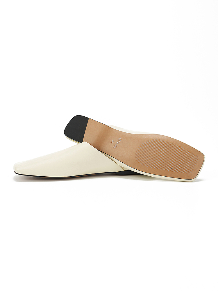 COVERINS2025夏季新品米白色牛皮平底包头拖鞋CC35292010