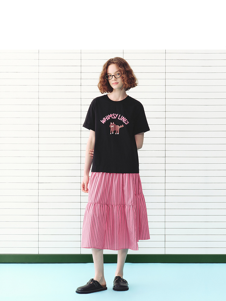 ToyzY2026夏季新款印花撞色拼接显瘦A字假两件舒适连衣裙ZC36205470