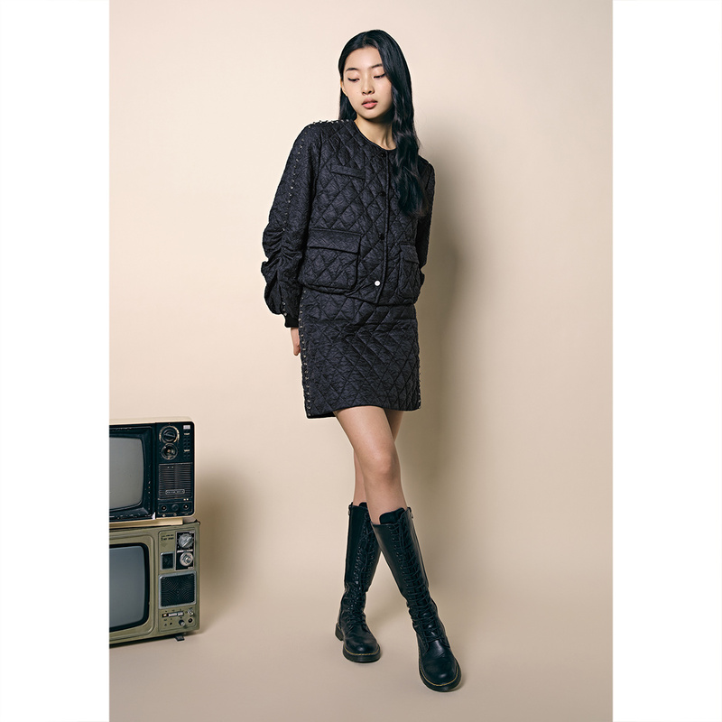 【一口价】PSALTER诗篇 气质百搭菱形格纹羽绒半身裙6J52550030