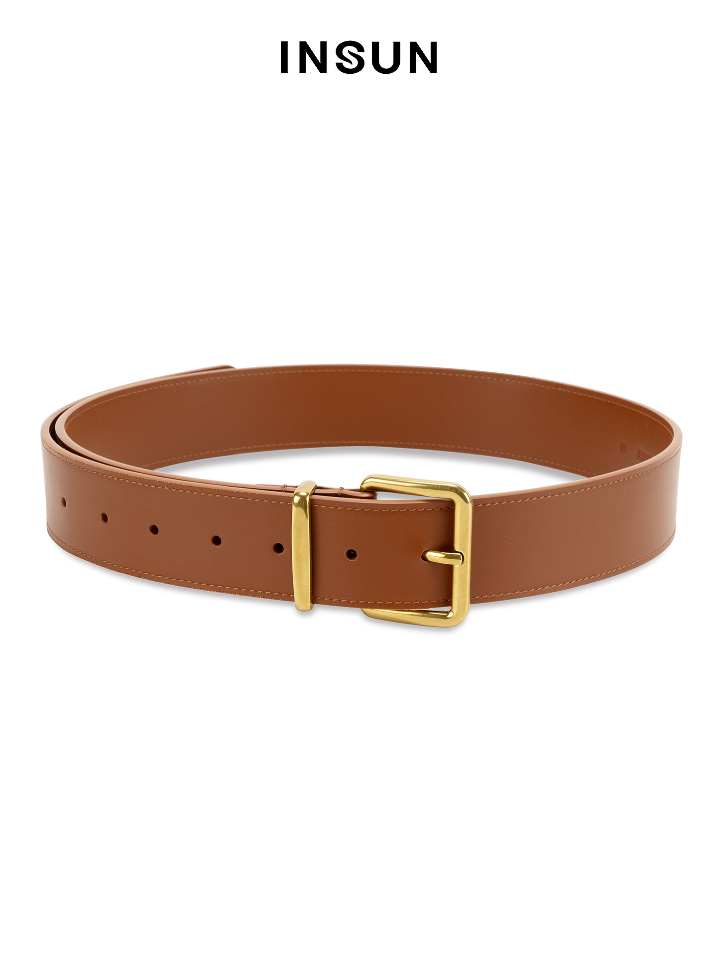 INSUN恩裳2026春季经典方形金属扣头牛皮腰带9C36195020