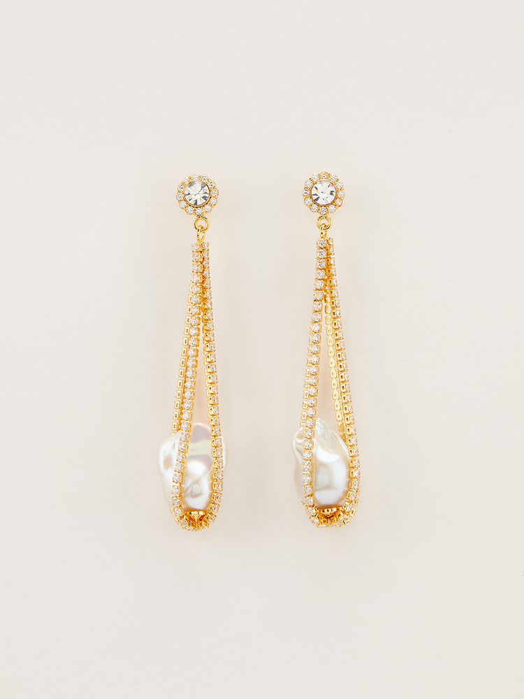 SongofSong歌中歌2024秋季金色钻链珍珠耳环5C34394020