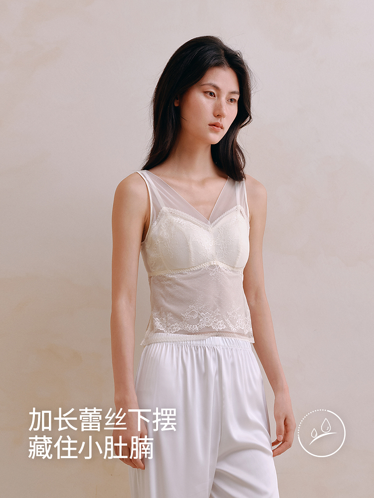 清爽通透网纱蕾丝带杯背心8J53202040