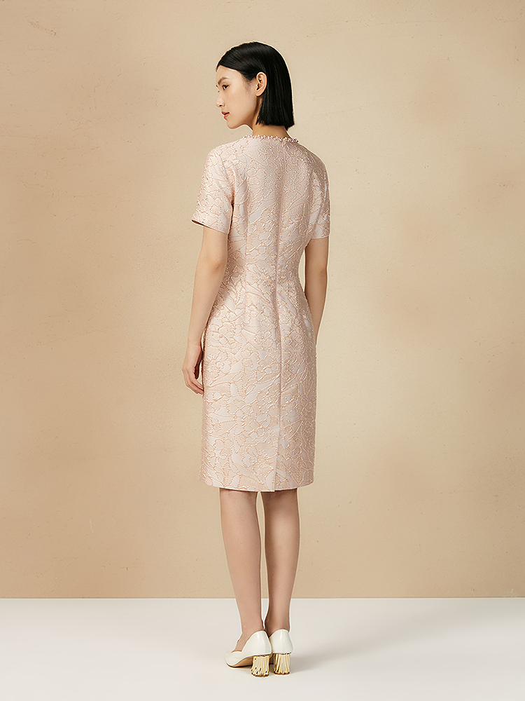 Song of Song歌中歌2025夏季淡粉领口重工钉珠装饰提花连衣裙5C65205870