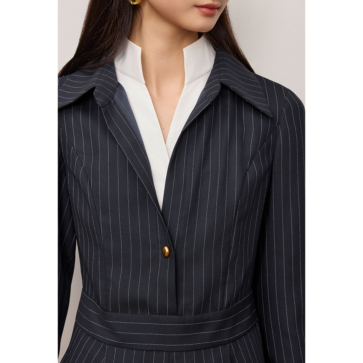 OBBLIGATO奥丽嘉朵2025秋季新品藏蓝条纹撞色高级商务连体裤1C35302030