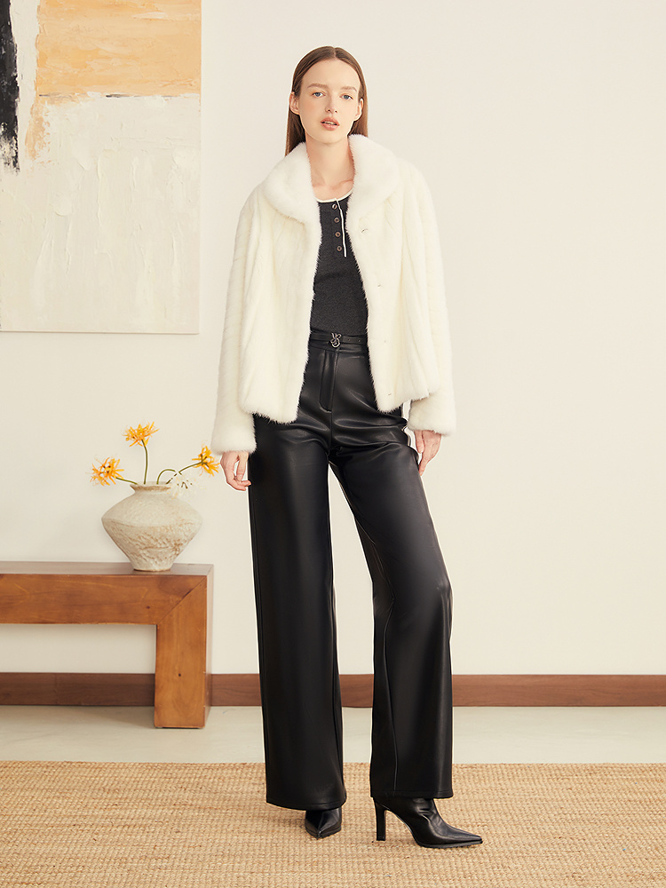 YINER音儿专选2025秋季新款法式优雅整貂毛皮扇形领短款皮草外套8C65309166