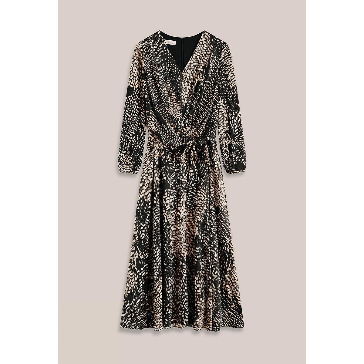 OBBLIGATO奥丽嘉朵2025秋冬新品100%桑蚕丝艺术印花绑带收腰V领连衣裙1C35505130