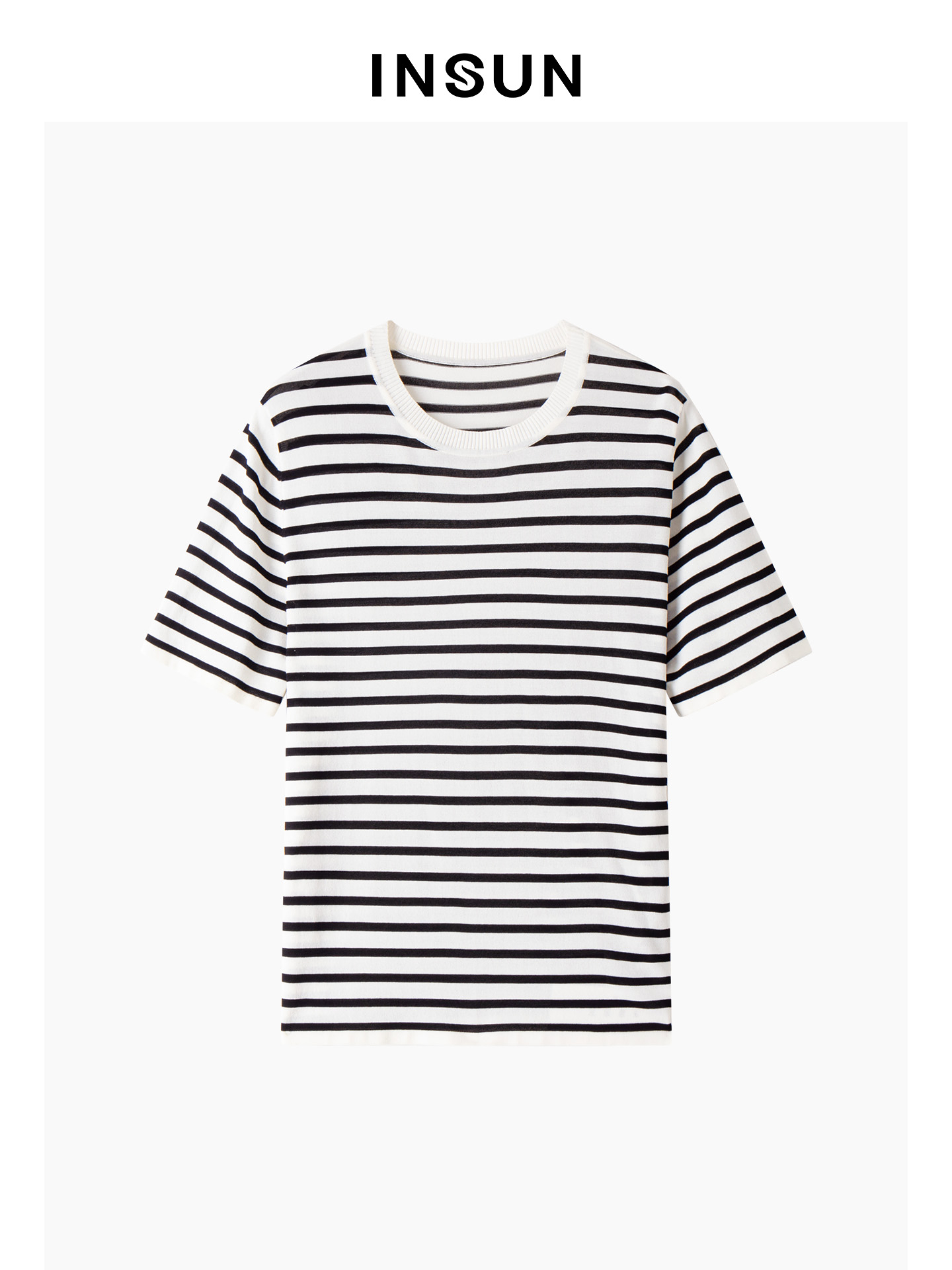INSUN恩裳专选2026夏季落肩袖型百搭条纹短袖T恤9C66206040