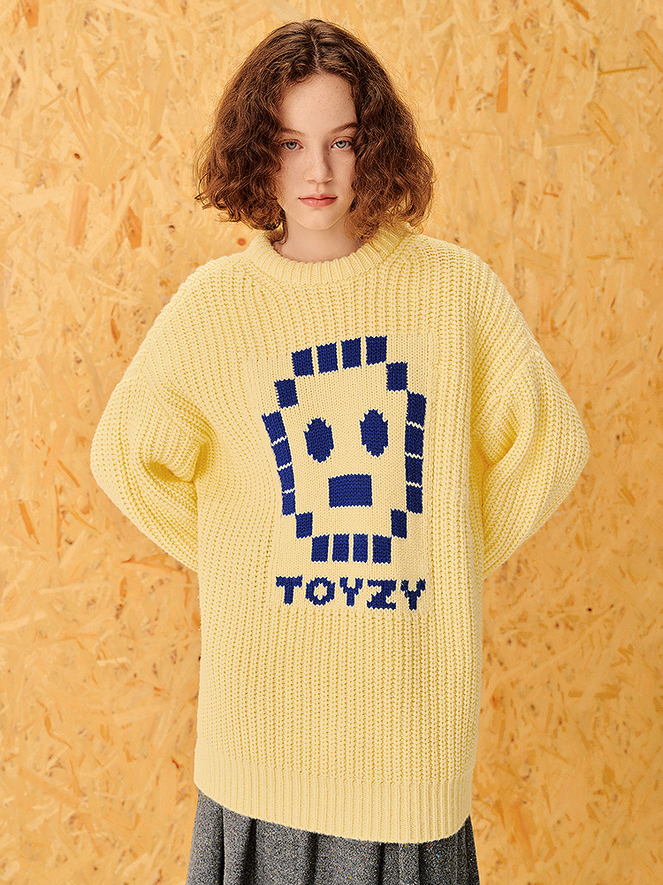 ToyzY24冬羊毛混纺宽松慵懒鹅黄笑脸毛衣ZC34506530