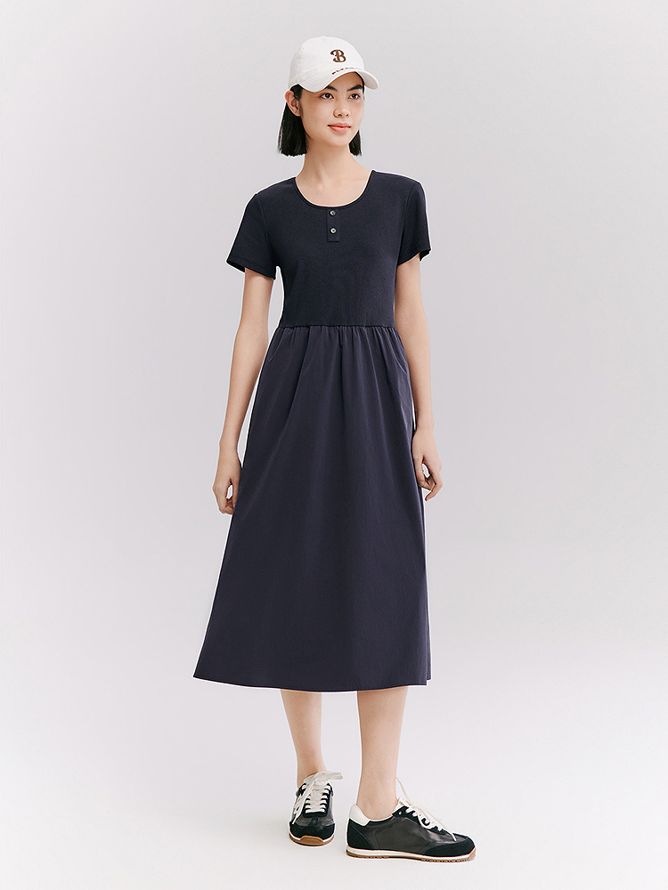 XII BASKET十二篮专选26夏新款圆领气质拼接收腰休闲通勤连衣裙7C66205030
