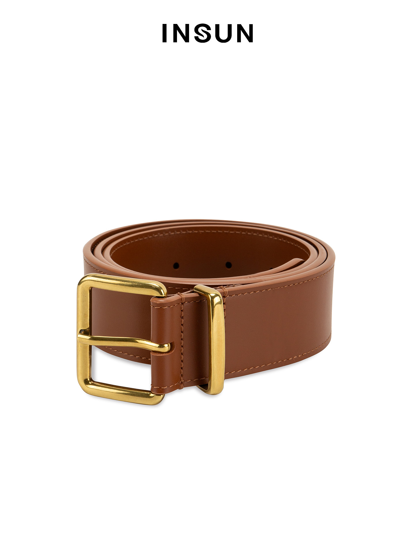 INSUN恩裳2026春季经典方形金属扣头牛皮腰带9C36195020