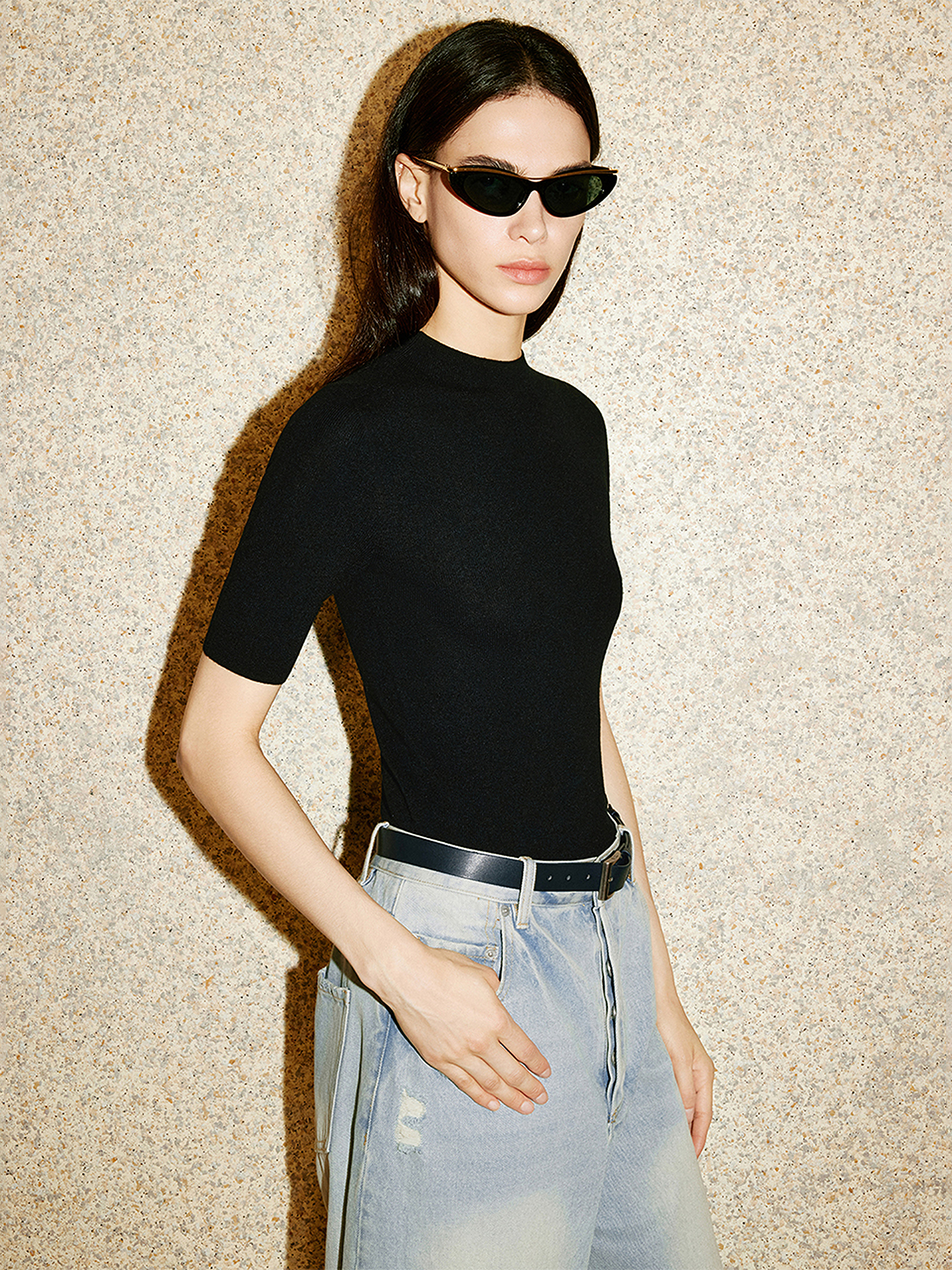 COVERINS2026春新款百搭基础圆领修身羊毛短袖针织CC36106260