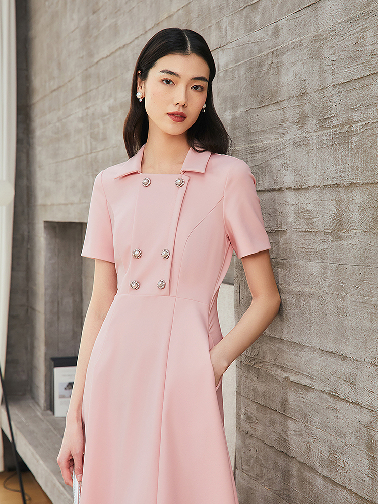 Song of Song歌中歌2025夏樱花粉气质翻领优雅连衣裙5C65205160