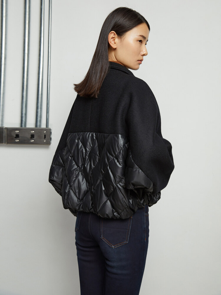 INSUN恩裳2021冬季时尚小蝙蝠袖呢料拼接白鹅绒短款羽绒服女9C61508350