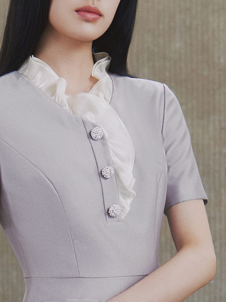 OBBLIGATO奥丽嘉朵2026夏季新款木耳边收腰短袖多场合连衣裙1C66205420