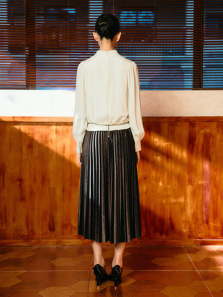 【1996系列】YINER音儿2025冬季新款法式褶艺真丝弹力重绉衬衫