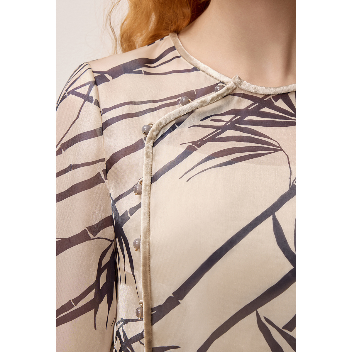 OBBLIGATO奥丽嘉朵2025秋季新品新中式雅韵竹纹印花盘扣上衣1C35330060