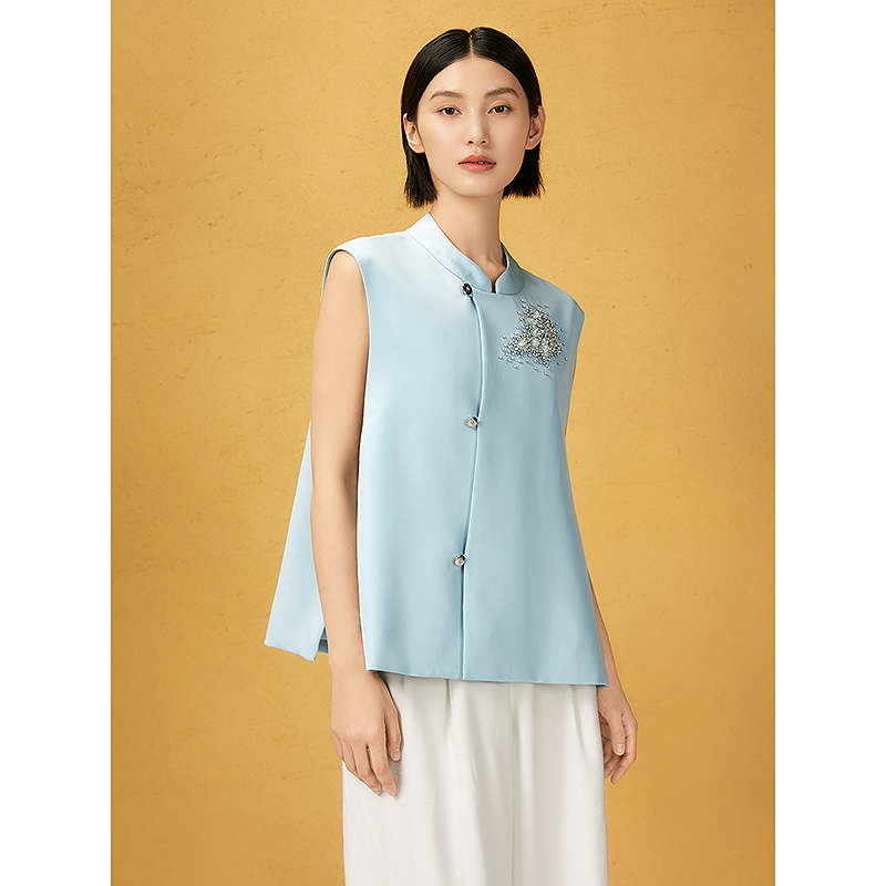 Song of Song歌中歌2025夏季新品浅蓝色钉珠装饰马甲外套5C65201036