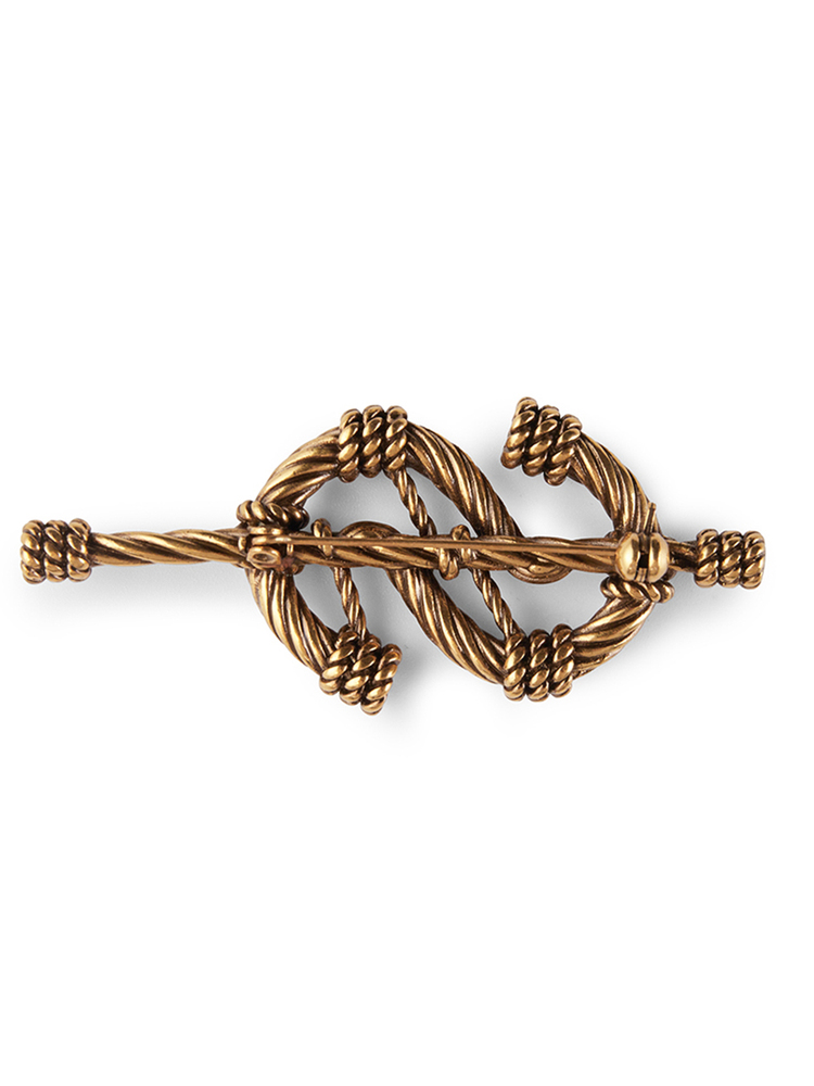 INSUN恩裳2024秋季复古金色几何编织女士胸针9C34394010