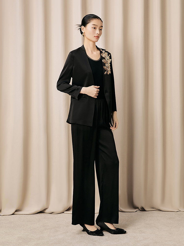 Song of Song歌中歌2026夏季新品墨光重磅桑蚕丝钉花西服外套5C36210035