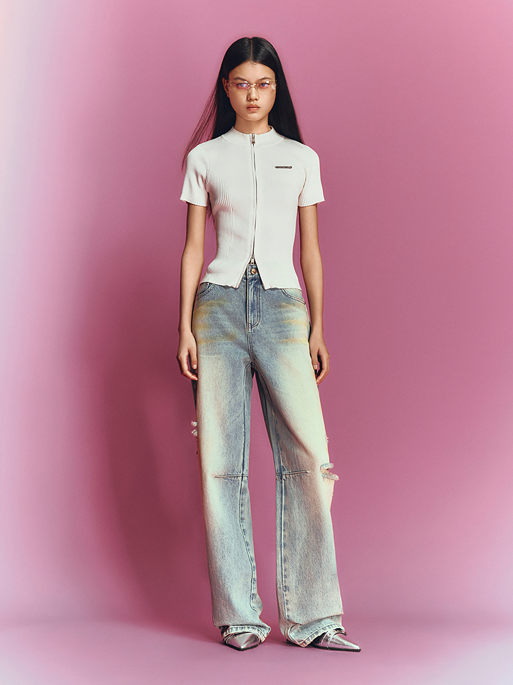 SALT.P可颜 2026夏季新款收腰坑条针织衫AC36206180