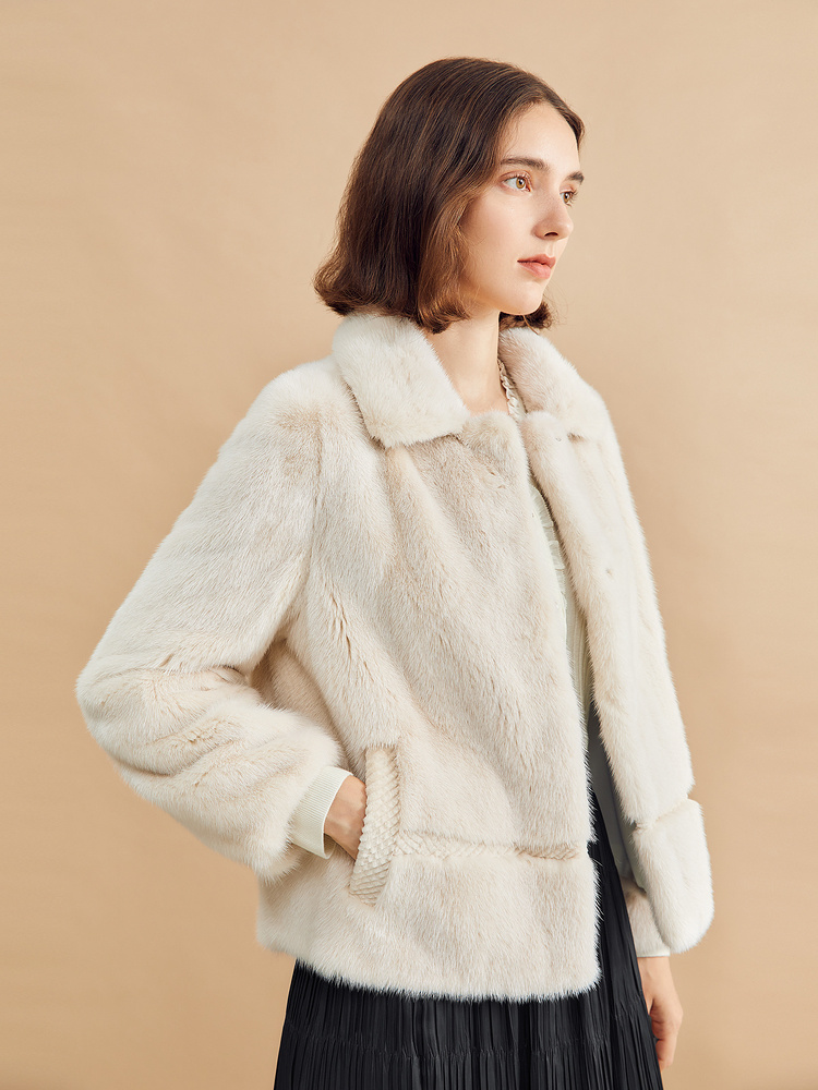 YINER音儿专选女装2024冬季水貂毛皮菱形剪花真皮皮草8C44509026