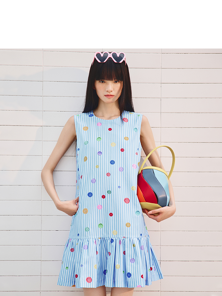 ToyzY2025夏季活力无袖低腰蓬蓬碎褶连衣裙ZC35205670